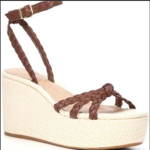 Antonio Melani Brown Braided Leather Stacked Wedge Sandals- NWT